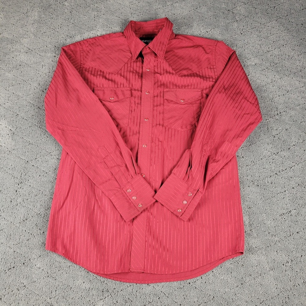 Wrangler Shirt Mens M Red Striped Pearl Snap Long Sleeve Western Cowboy - Picture 3 of 7